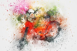 自行车,鲜花,艺术