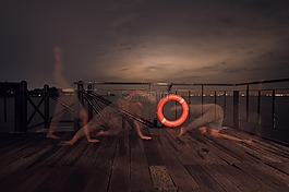 長時間曝光,夜,救生圈