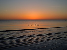 海,日出,鏡像