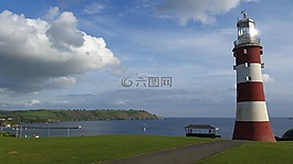 燈塔,海,紅色