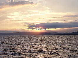 日落,巴拉頓湖,水