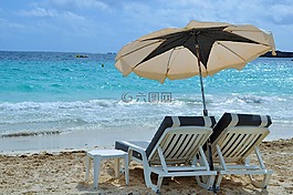 躺椅,海滩,海