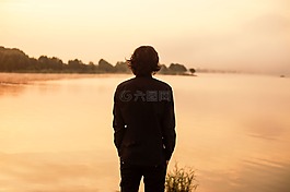 男子,回,湖
