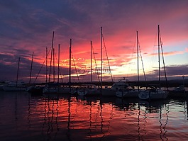 海,小船,日落