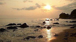 日落,海灘,金