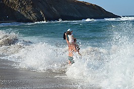 海,孩子,父親