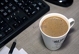 咖啡,工作,鍵盤