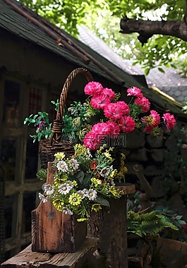 鮮花,籃,戶外