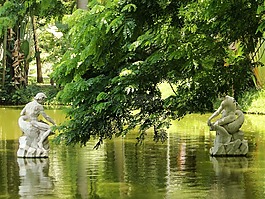 公園,湖,雕像