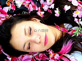 女孩,花瓣,粉紅色