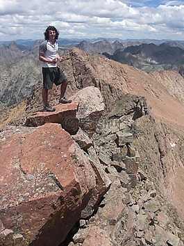 男子,山,走