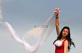 女孩,飛行,紅色