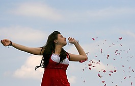 女孩,花瓣,飛行