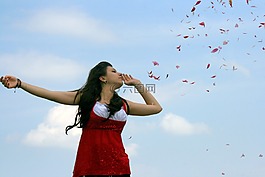 女孩,花瓣,飛行