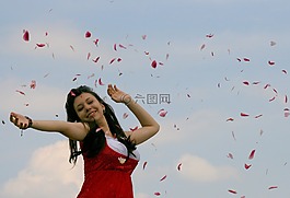 女孩,花瓣,飛行