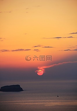 日落,圣托里尼島,海