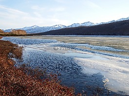 春天,湖,冰