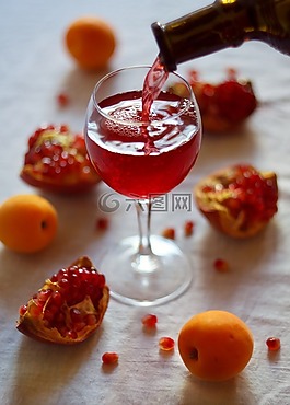 葡萄酒,玻璃,石榴