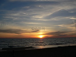 日落,海,夕陽的顏色