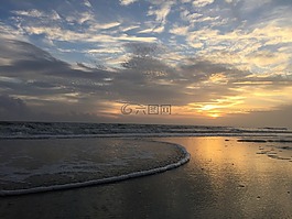 日落,海灘,海灘日落