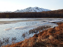 春天,湖,冰
