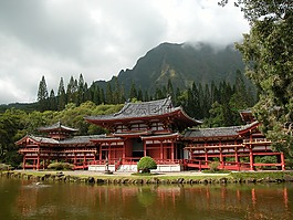 寺,夏威夷,樹