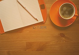 咖啡,筆記本,木