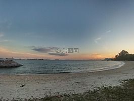 日落,海洋,岸