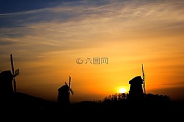日出,風(fēng)車,云