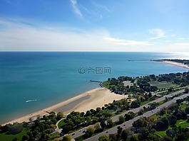 湖岸邊,湖,密歇根湖