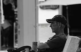 黑色和白色,圖像,男子