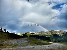 山,彩虹,天空