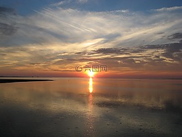 日落,天空,水