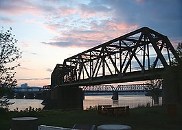 橋,水,日落