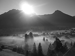 高山,山,霧
