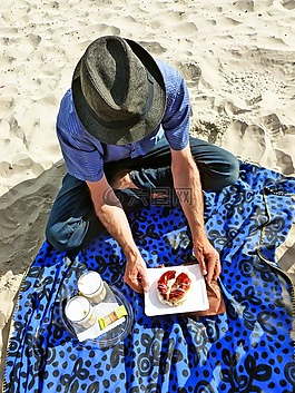 野餐,海灘,男子