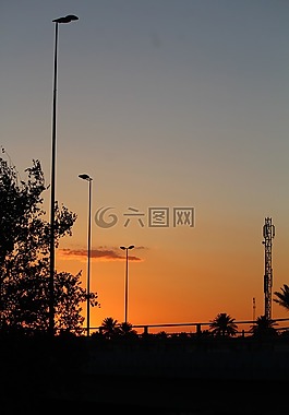 橋,日落,橙色
