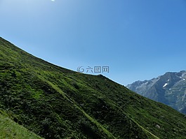 遠足,山,草坡