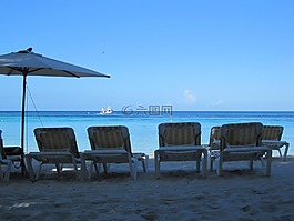 躺椅,海滩,海