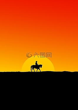 牛仔,日落,馬