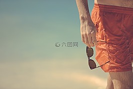 男子,海灘,紅色