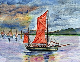 帆船,海,小船
