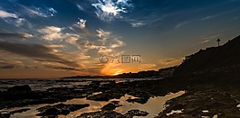 日落,海灘,哥斯達黎加