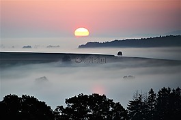 霧,景觀,黃昏