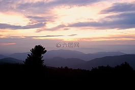 蓝岭山脉,日落,多天线