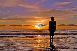 女子,海灘,海洋
