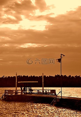 日落,海灘,海灘日落