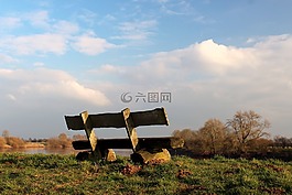 銀行,坐,休息