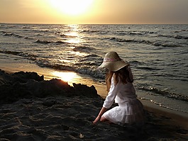 日落,海,晚上