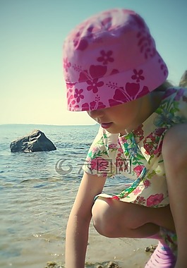 女孩,海滩,夏天